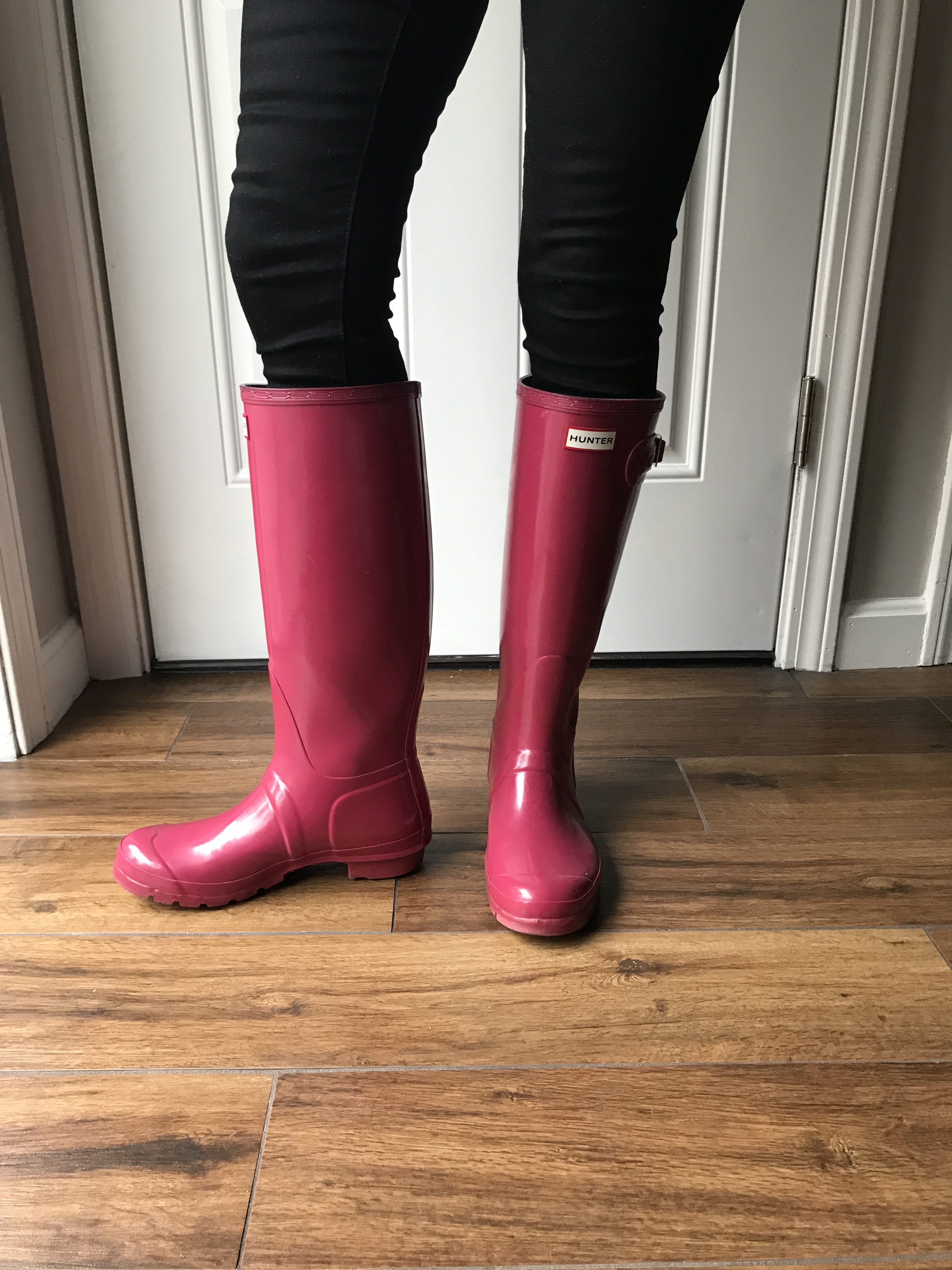 tall pink hunter rain boots